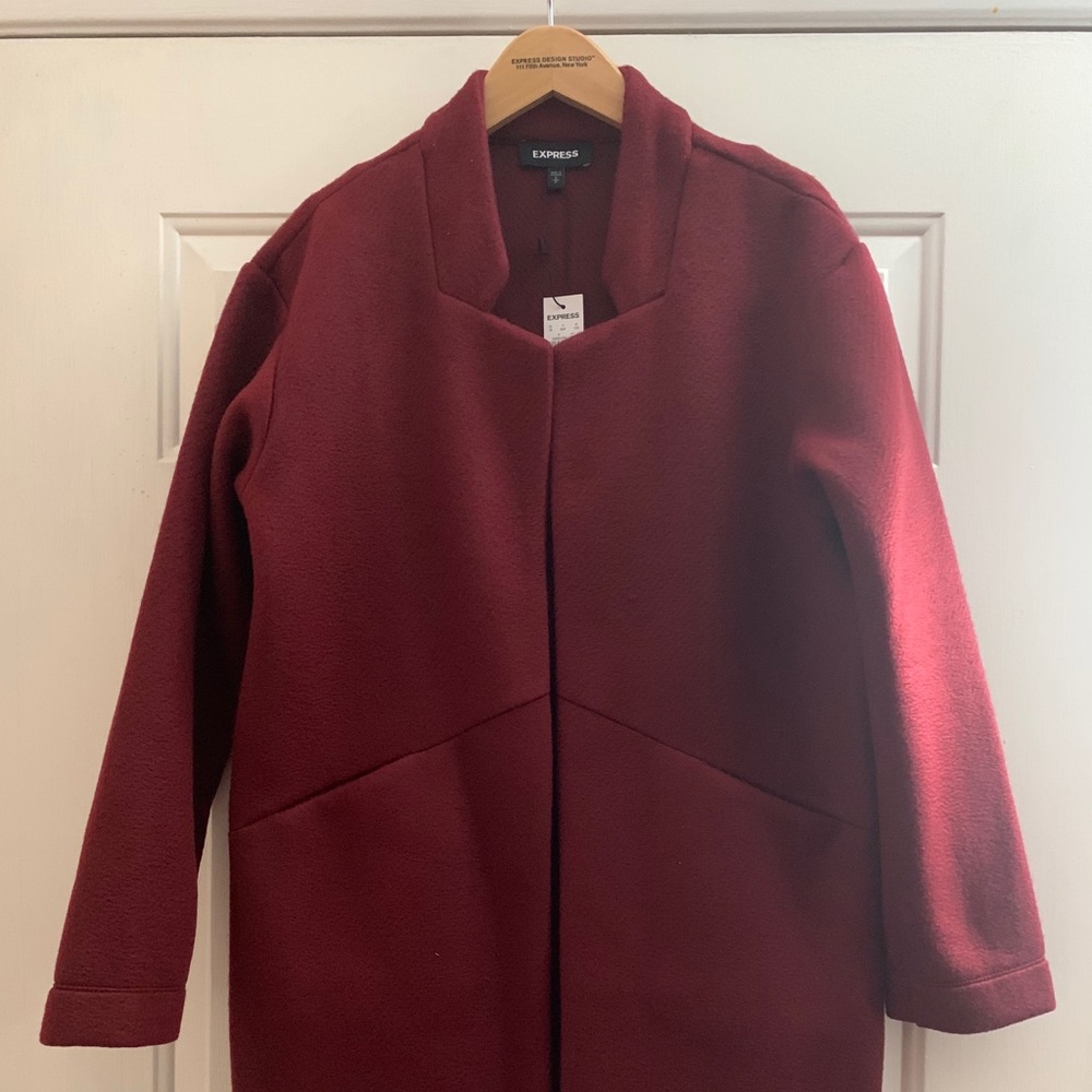 BNWT Express Burgundy Long Knit Coat Small